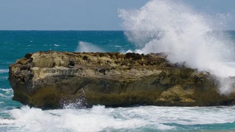 Waves crashing on rocks at Peterborough Great Ocean Road Australia. Stock Footage 87851283