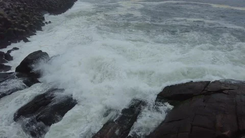 Waves crashing on the rocks, Rough sea waves, seascape view Stock Footage 201902168