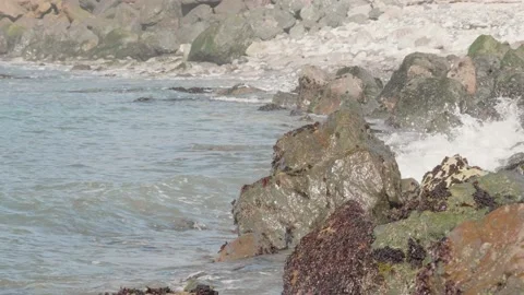 Waves Crashing on the Rocks in Slow Motion, Moss Beach California Stock Footage 167740803