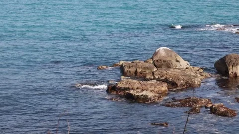 Waves crashing on rocks, waves through the rocks Video stock 310231068