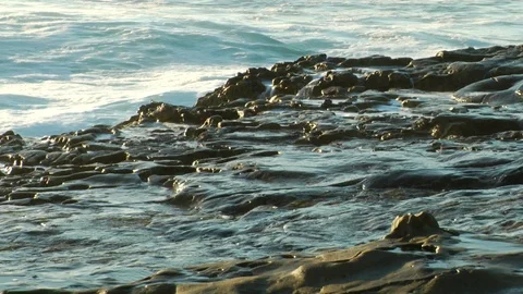 Waves Crashing On Sandstone Cliffs At La Jolla Cove Close Up Stock-Footage 90072137