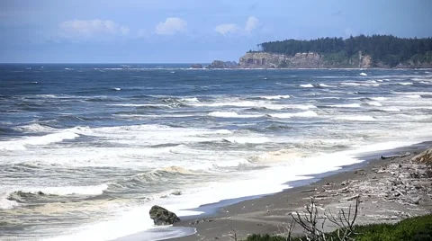 Waves Crashing on a Sandy Pacific Northwest Beach 库存影片 62581815