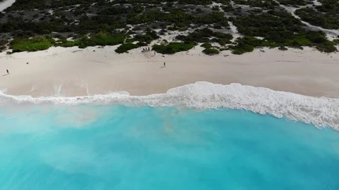 Waves Crashing on Secluded Beach Drone Shot - Leeward Beach - T&amp;C - 4K Stock Footage 122223227
