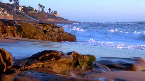 Waves Crashing on the Shore Stock Footage 95086475