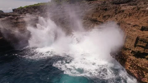 Waves Crashing at Smoke Beach Cliffs, Nusa Penida Stock Footage 313593740