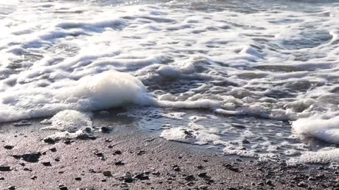 Waves Crushing the Pebbles on the Sandy Beach (Slow Motion) Stock Footage 267694902
