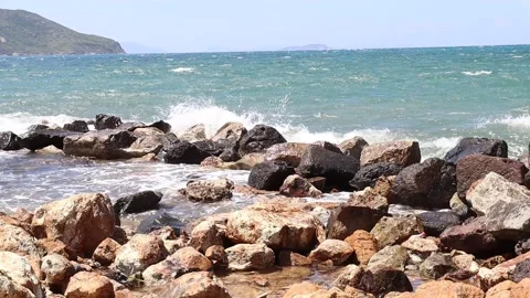 Waves Crushing on the Rocks (Slowmotion) Stock Footage 236657598