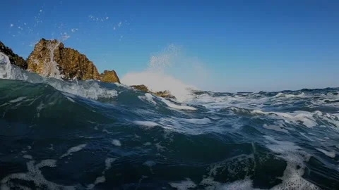 Waves crushing on sea sharp rocks Stock Footage 148514022