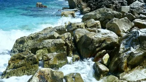 Waves crushing on the shore of Marble Beach in Thassos Island , Greece Stock-Footage 255113766