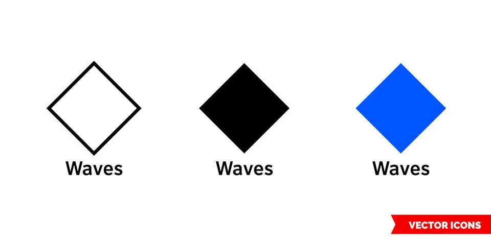 Waves cryptocurrency icon of 3 types color, black and white, outline. Isolated Stock Illustration