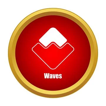 Waves cryptocurrency logo in red and gold icon Stock Illustration
