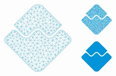 Waves Currency Vector Mesh Wire Frame Model and Triangle Mosaic Icon 스톡 일러스트
