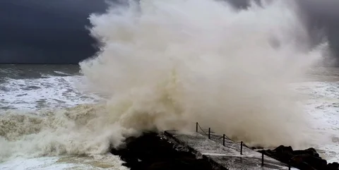Waves at the danish west coast after  storm 5 Stock Footage 124906397