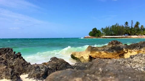 Waves Dashing on rocks in the Caribbean Stock Footage 184759210
