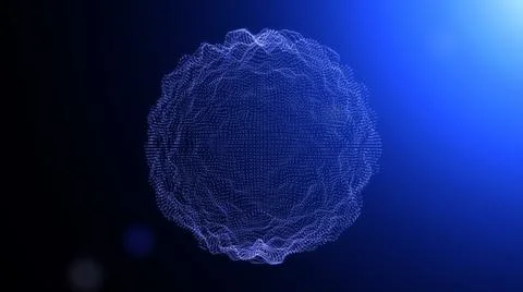 Waves data abstract background. 3d digital sphere blue dots are connected in a Stock Illustration