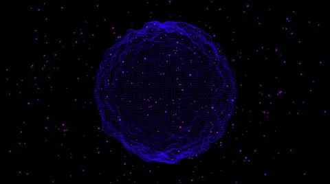 Waves data abstract background. 3d digital sphere blue dots are connected in a Stock Illustration