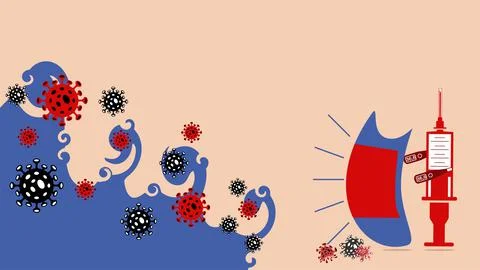 The waves of devastation of the coronavirus crisis, the second and third wave Stock Illustration
