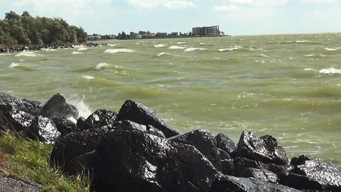 Waves on the dike of Makkum Video stock 95045022