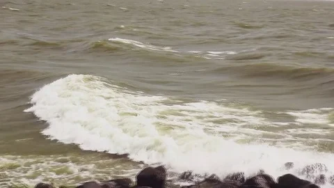 Waves on the dike of Stavoren Stock Footage 95551396