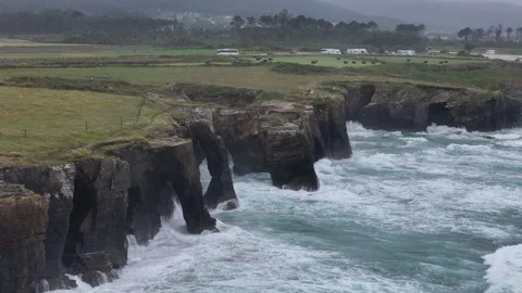Waves dramatically exploding As Catedrais , Cathedrals beach Northern Stock Footage 278103639