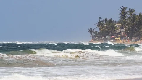 Waves Driven by Strong Winds at Hikkaduwa, Sri Lanka 库存影片 77047750