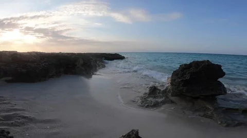 Waves ebbing in and out from the ocean at the beach at Santa Cayo Maria Cuba Stock Footage 135141706