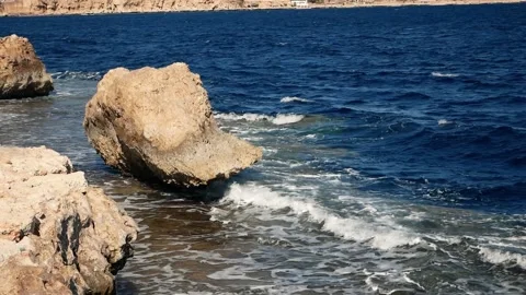 Waves at the edge of the Red Sea coast in Egypt. Frame sequence slow motion  Stock Footage 221715224
