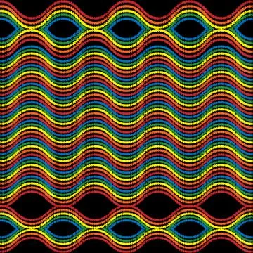 Waves embroidery vector seamless border pattern. Abstract embroidered geometr Stock Illustration