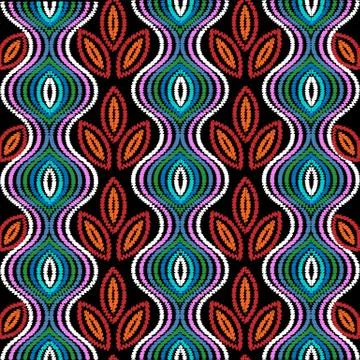 Waves embroidery vector seamless border pattern. Abstract embroi Illustrazione stock