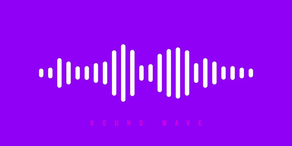 Waves of the equalizer sound isolated on pin or purple background. White soun Stock Illustration