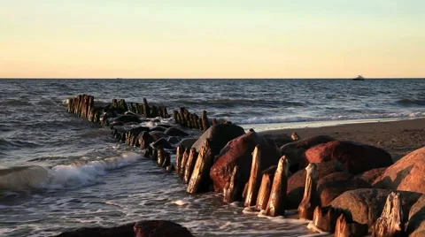 Waves, evening at the baltic sea Stock Footage 41454943