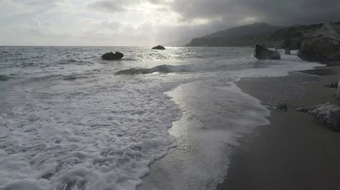 Waves in an Exotic Rocky Beach Stock Footage 75942550