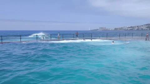 Waves explode against Bajamar natural pools. Stock Footage 329188575