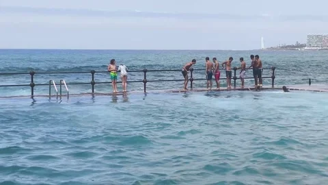 Waves explode against Bajamar natural pools. Stock Footage 329188793