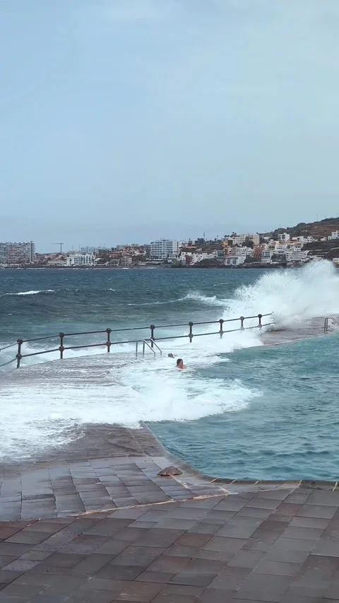 Waves explode against Bajamar natural pools. Stock Footage 329247046