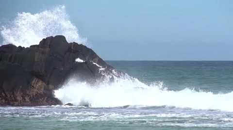 Waves explode on rock in, slow motion, Galle, Sri Lanka Stock Footage 41388114