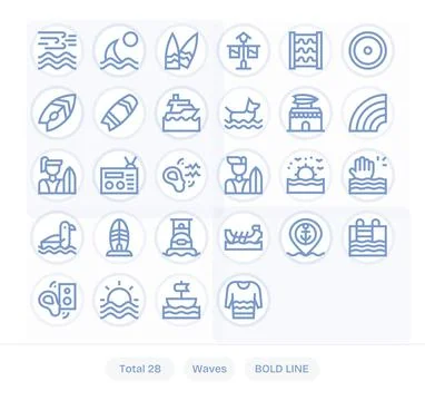 Waves featuring 28 256x256 Vector Icons in Bold Line Design Stock Illustration