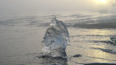 Waves Flowing Around Ice On Diamond Beach Stock Footage 233451335