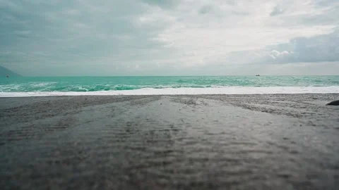 Waves Flowing Back and Forth on the Black Sand Beach at Qixingtan, Hualien Stock Footage 342067556