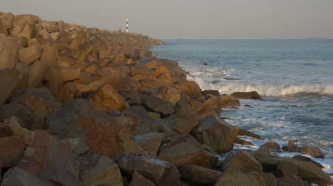 Waves flowing over rocks at the beach Stock Footage 32241201