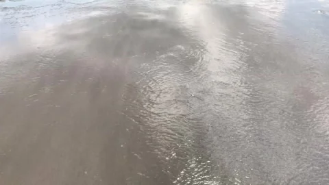 Waves flowing slowly on grey sand beach surface Stock Footage 295567614