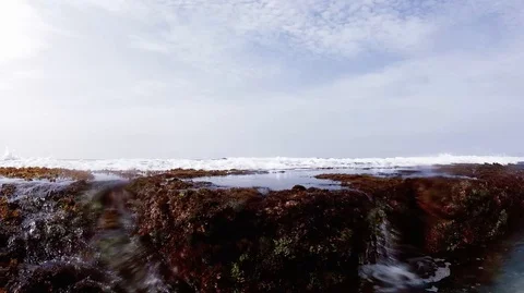 Waves flowing through a Coral reef ,serf with underwater air bubble Stock Footage 113687800
