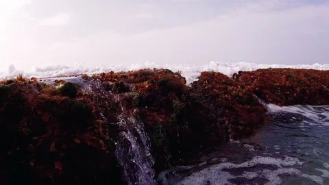 Waves flowing through a Coral reef, serf with underwater air bubble 스톡 동영상 113689045