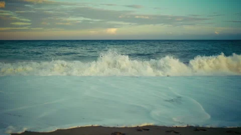 Waves Foam Covering The Entire Beach Stock Footage 301931059
