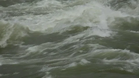 Waves, foam, spray in the stream of the Katun River Stock Footage 76345245