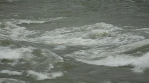 Waves, foam, spray in the stream of the Katun River Stock Footage 76345723