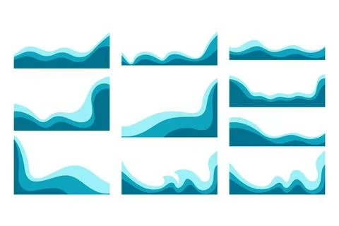 Waves frame vector set. Corner frame water design elements isolate Stock Illustration