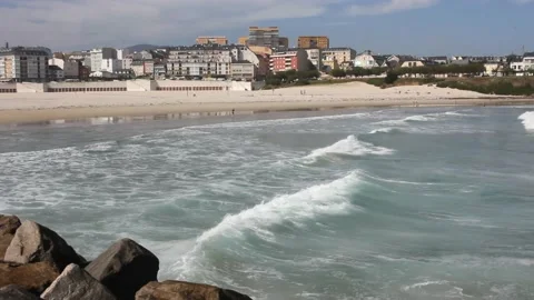 Waves in front of Foz, in the Cantabrian sea Stock Footage 234326097