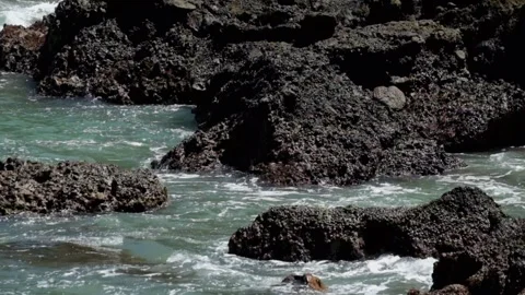 Waves gently crashing against the rocks Stock Footage 319801561