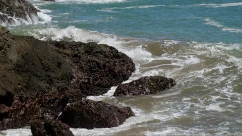 Waves gently crashing against the rocks 動画素材 319801562
